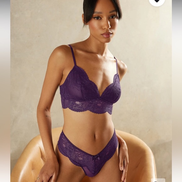 Savage X Fenty Purple Galaxy Haute Lace Triangle Bralette Thong & Brazilian Set - Picture 5 of 17